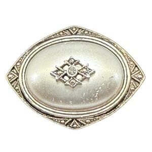 Avon Faux Pearl Rhinestone Brooch Pin Pendant Silver Tone Victorian Style VTG
